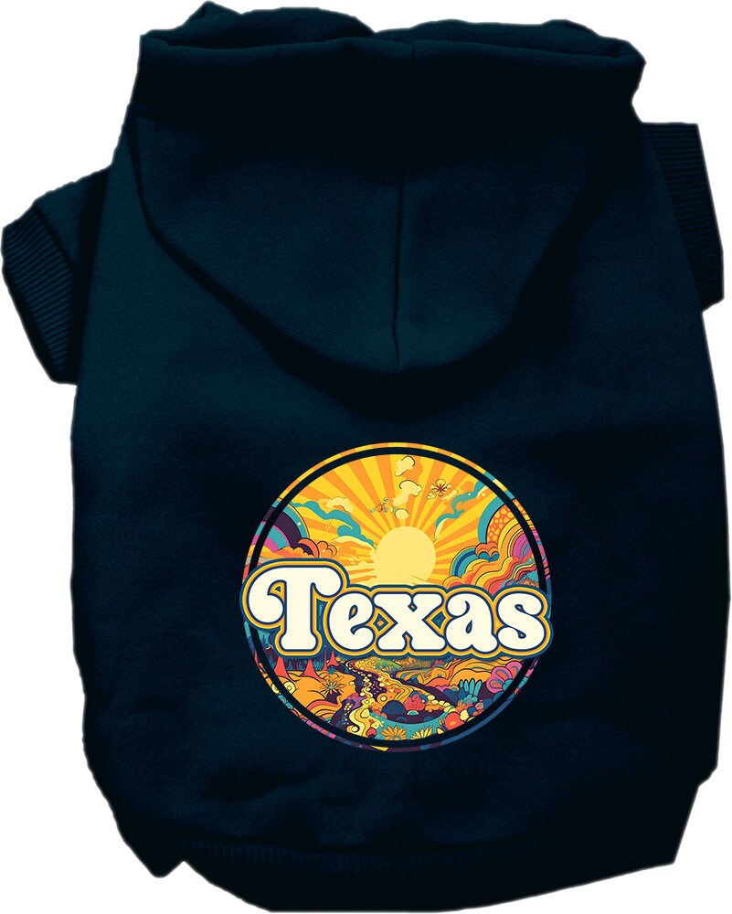 Sudadera con capucha serigrafiada para perros y gatos, para mascotas pequeñas y medianas (tallas XS a XL), "Texas Trippy Peaks"