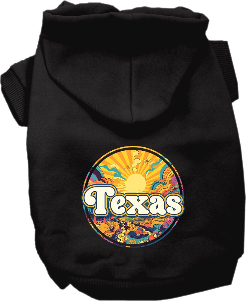 Sudadera con capucha serigrafiada para perros y gatos, para mascotas pequeñas y medianas (tallas XS a XL), "Texas Trippy Peaks"