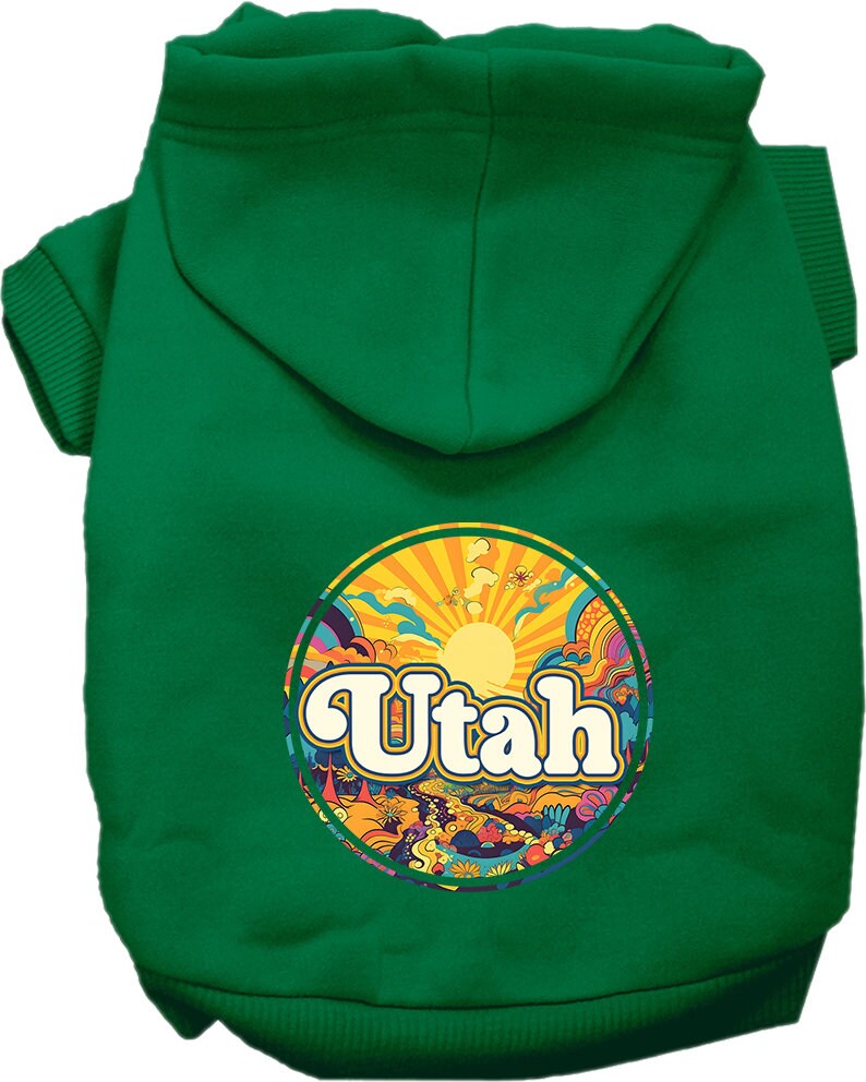 Sudadera con capucha serigrafiada para perros y gatos, para mascotas pequeñas y medianas (tallas XS a XL), "Utah Trippy Peaks"