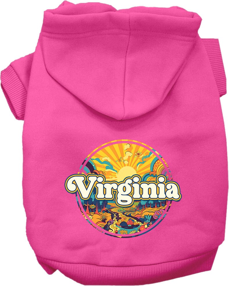 Sudadera con capucha serigrafiada para perros y gatos, para mascotas pequeñas y medianas (tallas XS a XL), "Virginia Trippy Peaks"