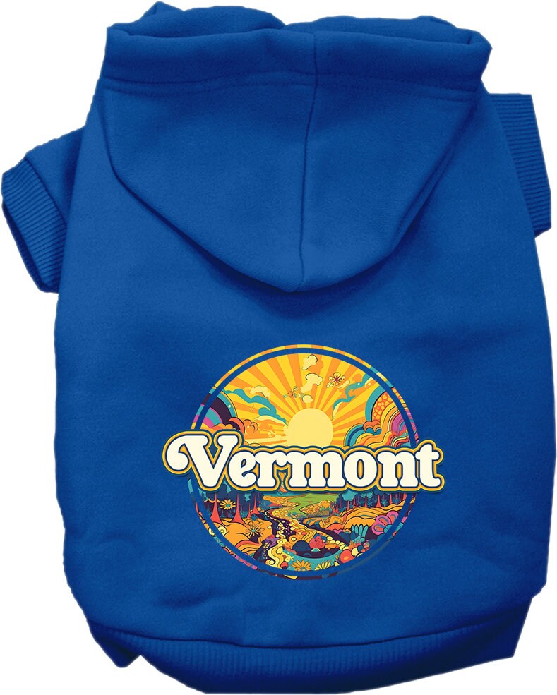 Sudadera con capucha serigrafiada para perros y gatos, para mascotas pequeñas y medianas (tallas XS a XL), "Vermont Trippy Peaks"