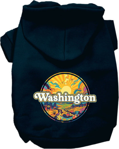 Sudadera con capucha serigrafiada para perros y gatos, para mascotas pequeñas y medianas (tallas XS a XL), "Washington Trippy Peaks"