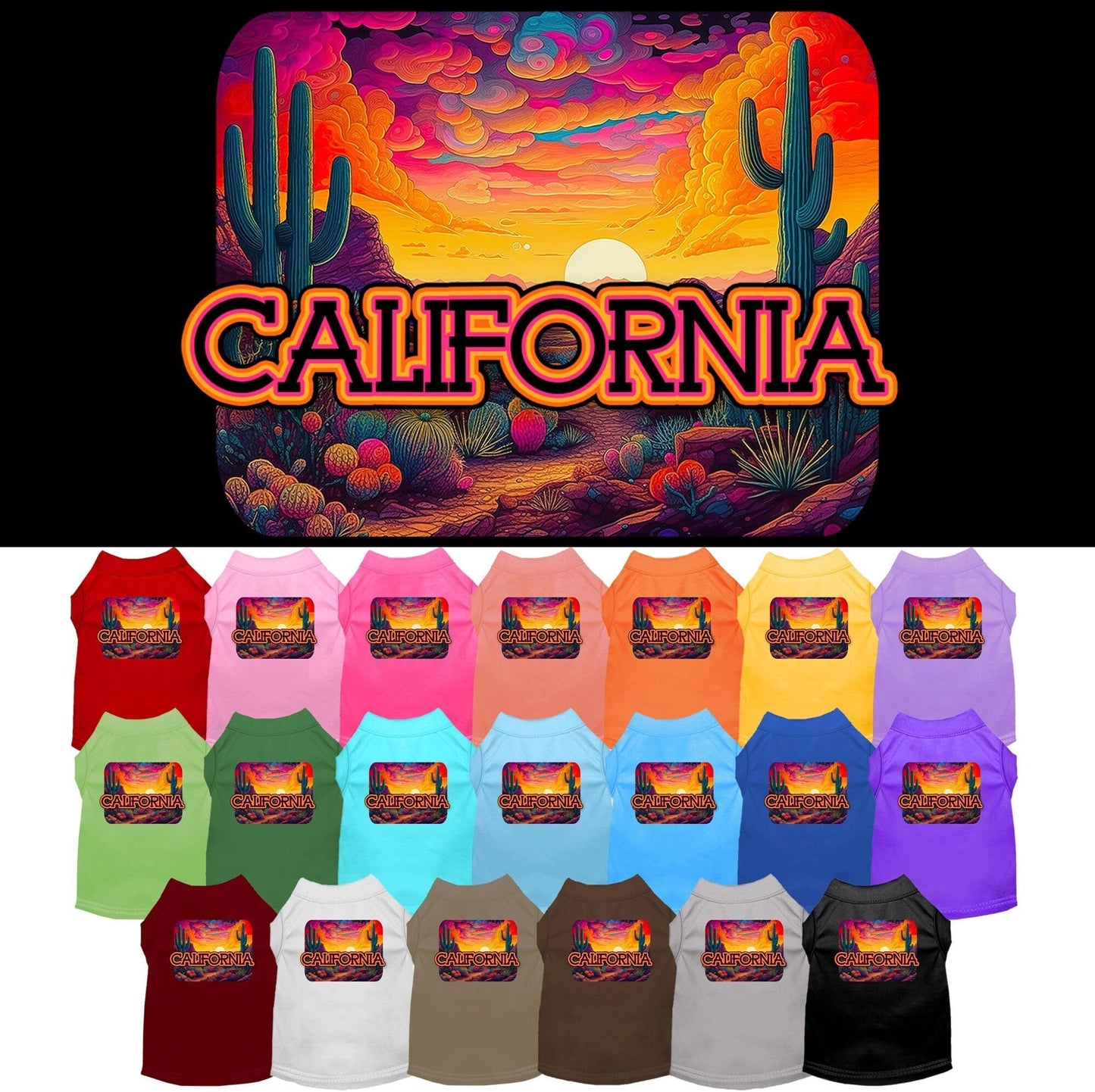 Camisa serigrafiada para perros y gatos, para mascotas medianas y grandes (tallas 2XL-6XL), "California Neon Desert"