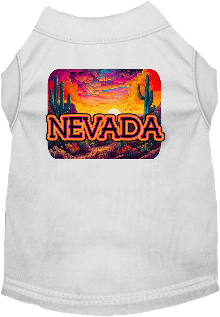 Camiseta serigrafiada para perros y gatos, para mascotas pequeñas y medianas (tallas XS a XL), "Nevada Neon Desert"