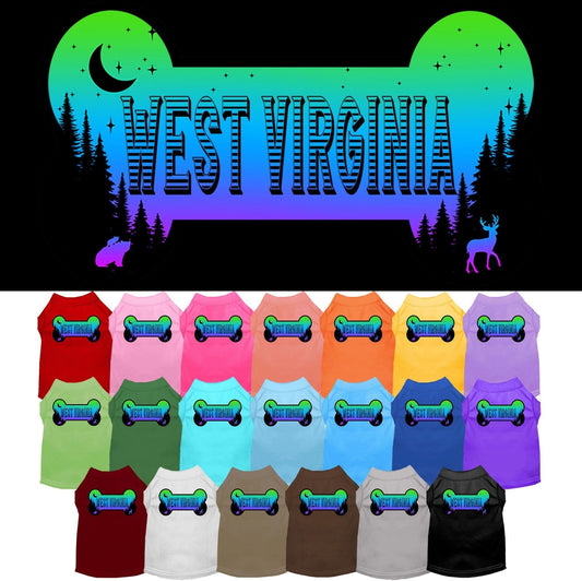 Camiseta serigrafiada para perros y gatos, para mascotas pequeñas y medianas (tallas XS a XL), "West Virginia Mountain Shades"