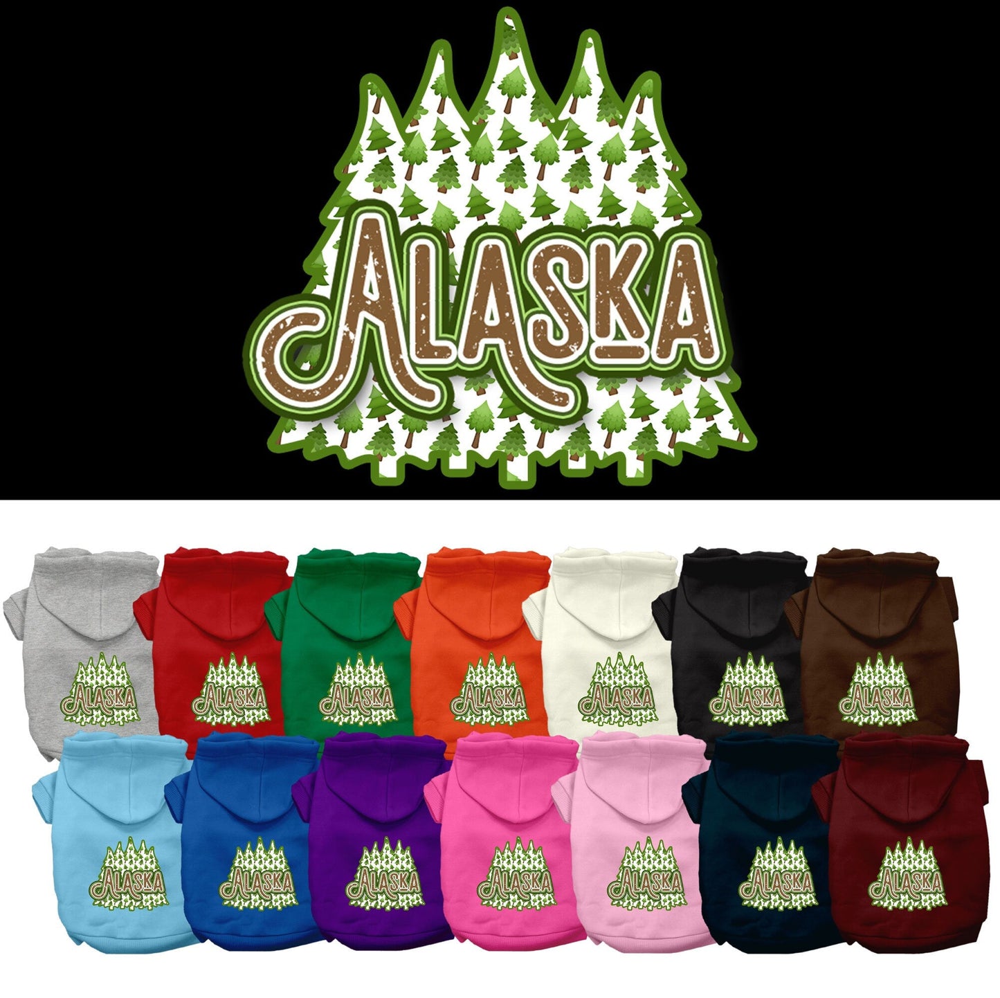 Sudadera con capucha serigrafiada para perros y gatos, para mascotas medianas y grandes (tallas 2XL-6XL), "Árboles del bosque de Alaska"