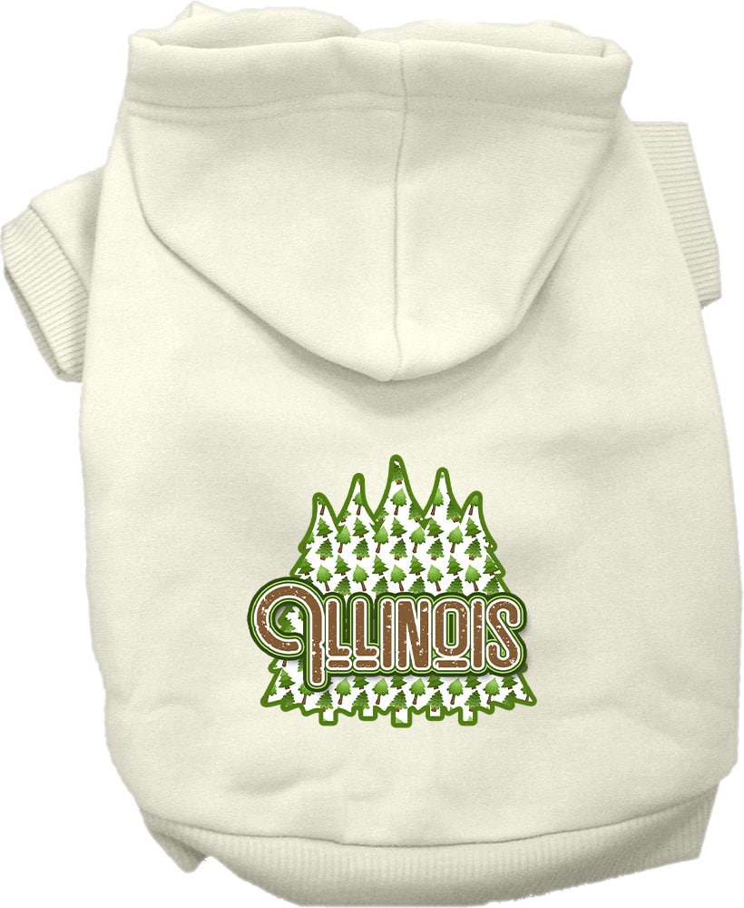 Sudadera con capucha serigrafiada para perros y gatos, para mascotas pequeñas y medianas (tallas XS a XL), "Illinois Woodland Trees"