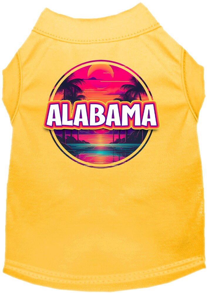 Pet Dog & Cat Screen Printed Shirt for Small to Medium Pets (Sizes XS-XL), "Alabama Neon Beach Sunset"