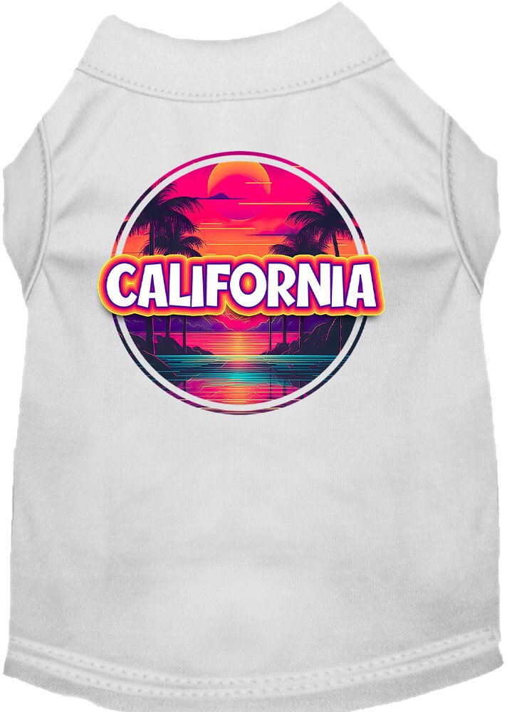 Camiseta serigrafiada para perros y gatos, para mascotas pequeñas y medianas (tallas XS a XL), "California Neon Beach Sunset"