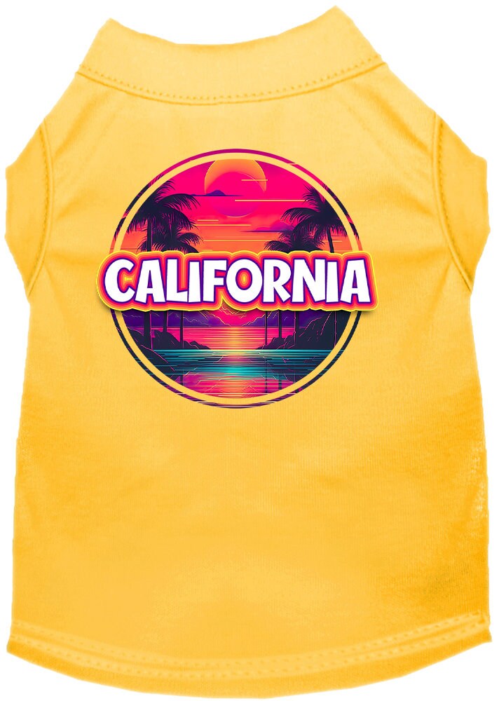 Camiseta serigrafiada para perros y gatos, para mascotas pequeñas y medianas (tallas XS a XL), "California Neon Beach Sunset"