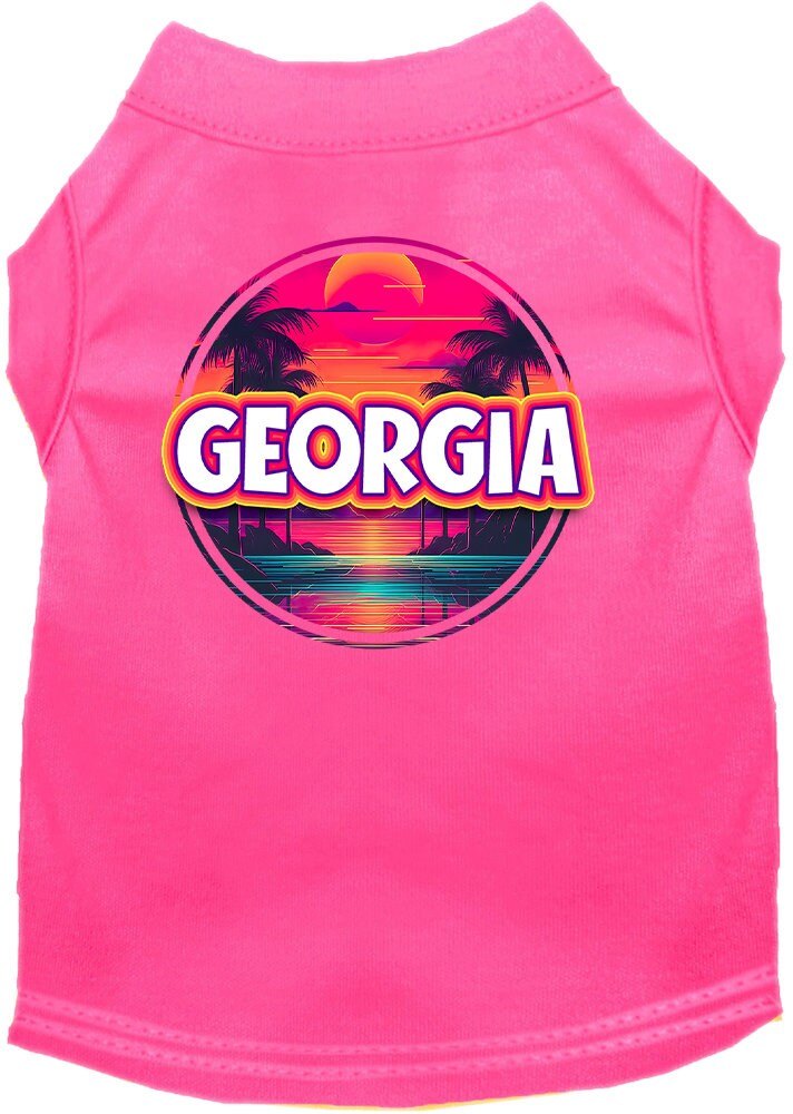 Camiseta serigrafiada para perros y gatos, para mascotas pequeñas y medianas (tallas XS a XL), "Georgia Neon Beach Sunset"