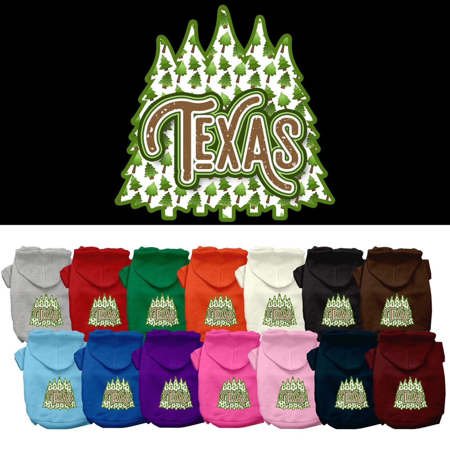 Sudadera con capucha serigrafiada para perros y gatos, para mascotas pequeñas y medianas (tallas XS a XL), "Texas Woodland Trees"