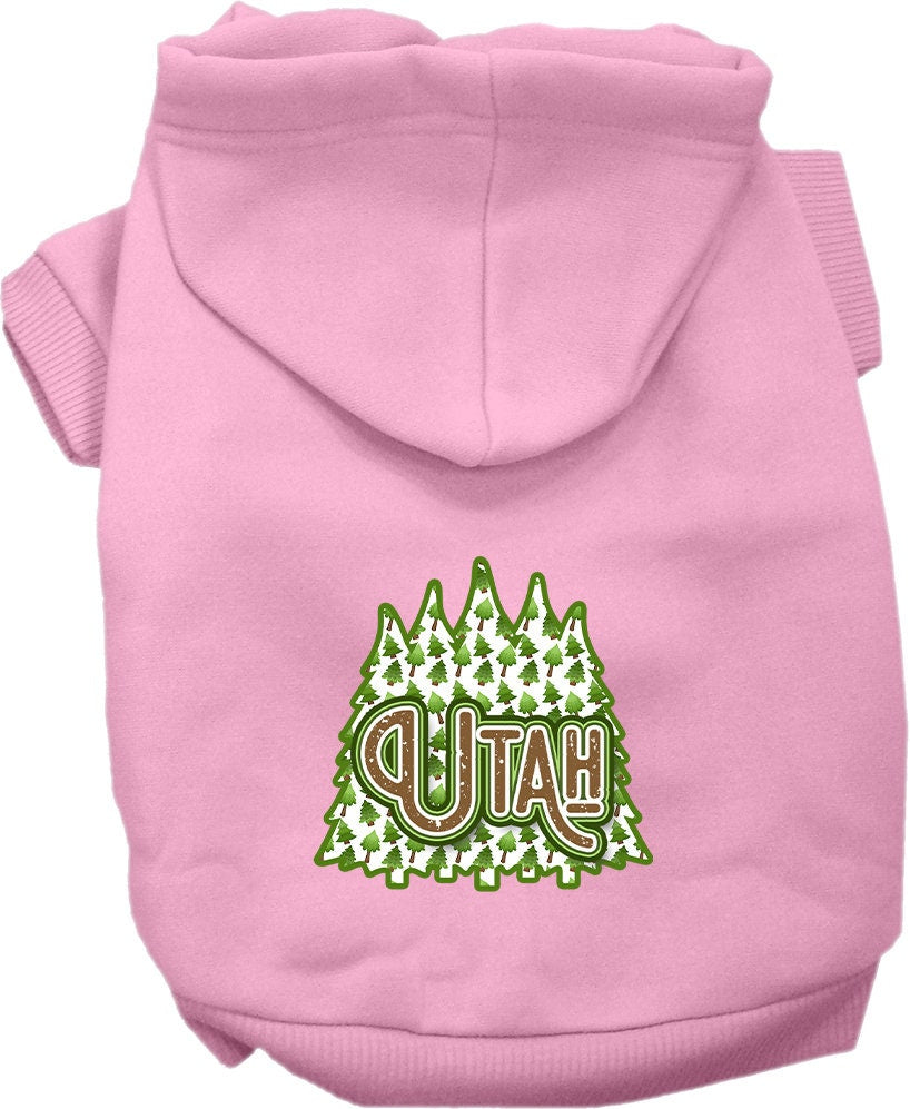 Sudadera con capucha serigrafiada para perros y gatos, para mascotas pequeñas y medianas (tallas XS a XL), "Utah Woodland Trees"