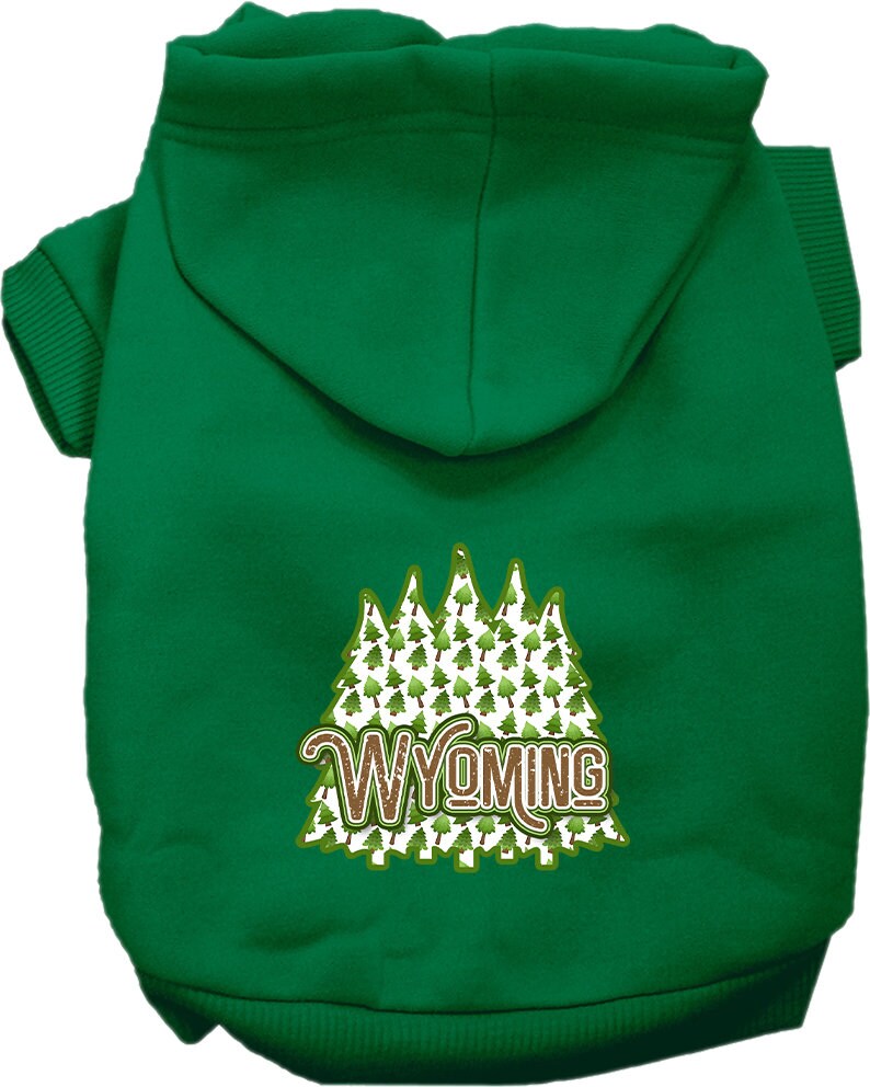 Sudadera con capucha serigrafiada para perros y gatos, para mascotas pequeñas y medianas (tallas XS a XL), "Wyoming Woodland Trees"