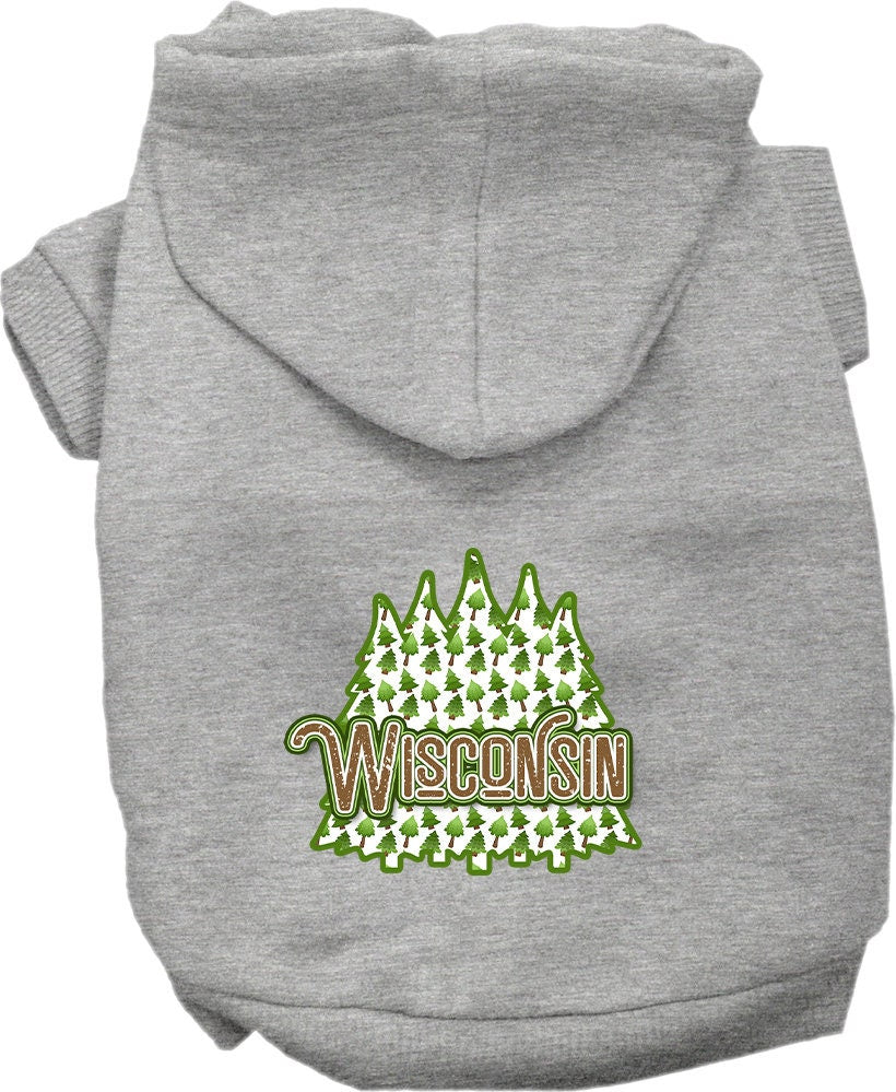 Sudadera con capucha serigrafiada para perros y gatos, para mascotas pequeñas y medianas (tallas XS a XL), "Wisconsin Woodland Trees"