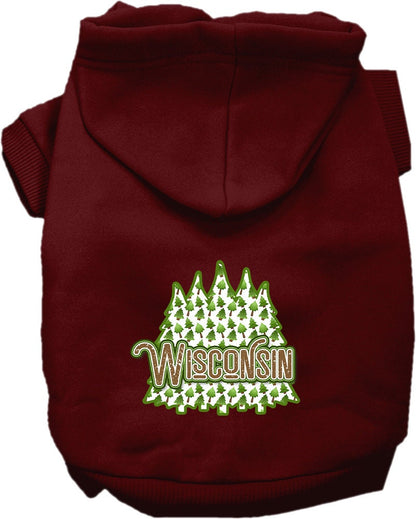 Sudadera con capucha serigrafiada para perros y gatos, para mascotas pequeñas y medianas (tallas XS a XL), "Wisconsin Woodland Trees"