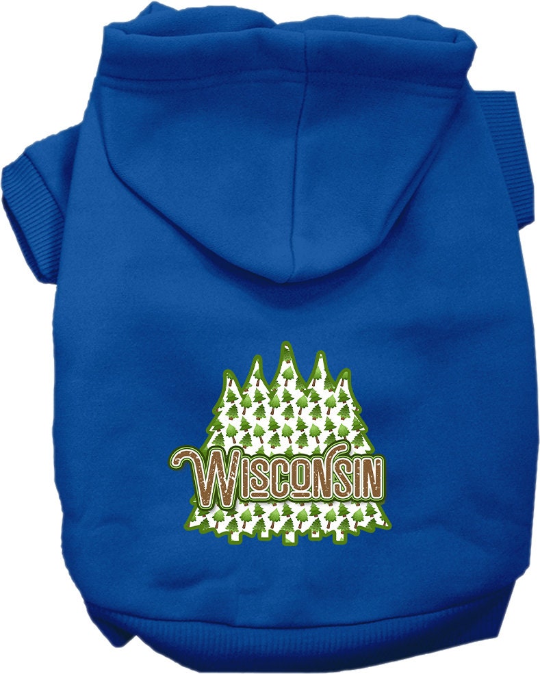 Sudadera con capucha serigrafiada para perros y gatos, para mascotas pequeñas y medianas (tallas XS a XL), "Wisconsin Woodland Trees"