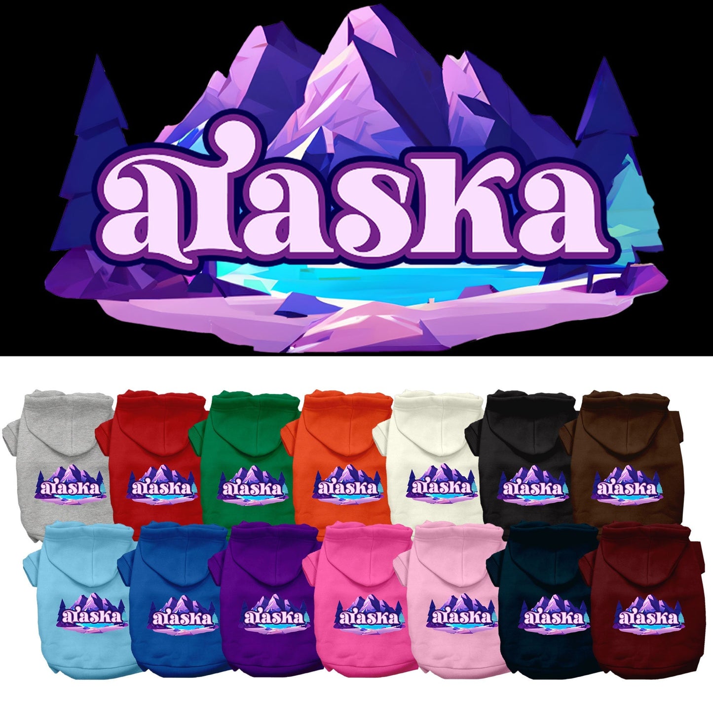 Sudadera con capucha serigrafiada para perros y gatos, para mascotas medianas y grandes (tallas 2XL-6XL), "Alaska Alpine Pawscape"