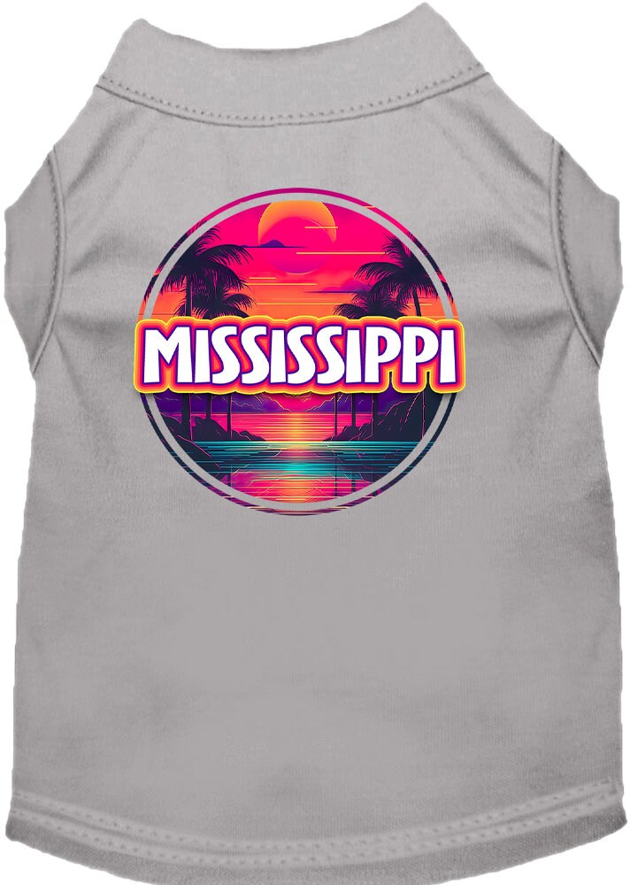 Camiseta serigrafiada para perros y gatos, para mascotas pequeñas y medianas (tallas XS a XL), "Mississippi Neon Beach Sunset"