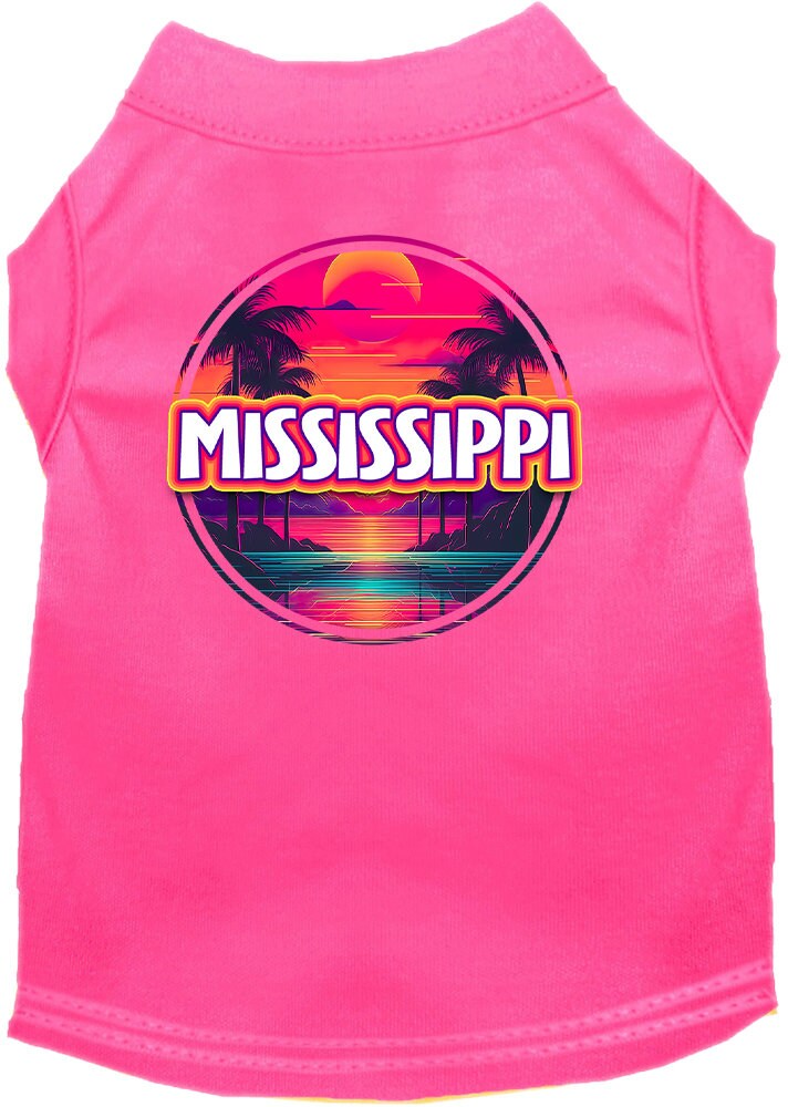 Camiseta serigrafiada para perros y gatos, para mascotas pequeñas y medianas (tallas XS a XL), "Mississippi Neon Beach Sunset"