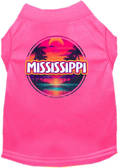 Camiseta serigrafiada para perros y gatos, para mascotas pequeñas y medianas (tallas XS a XL), "Mississippi Neon Beach Sunset"