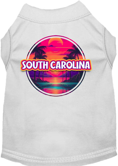 Camiseta serigrafiada para perros y gatos, para mascotas pequeñas y medianas (tallas XS a XL), "South Carolina Neon Beach Sunset"