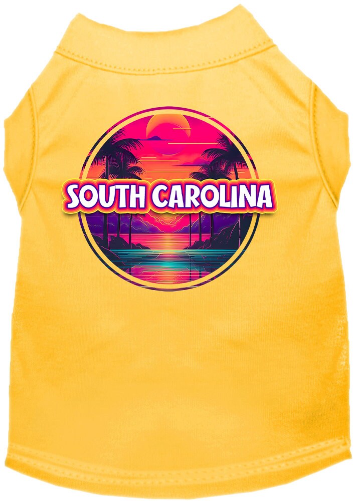 Camiseta serigrafiada para perros y gatos, para mascotas pequeñas y medianas (tallas XS a XL), "South Carolina Neon Beach Sunset"