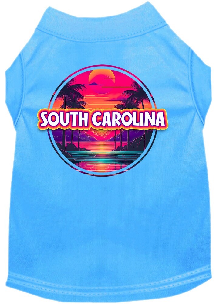 Camiseta serigrafiada para perros y gatos, para mascotas pequeñas y medianas (tallas XS a XL), "South Carolina Neon Beach Sunset"