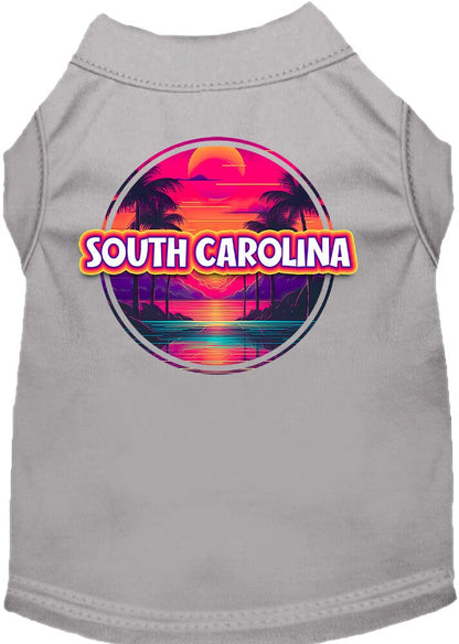 Camiseta serigrafiada para perros y gatos, para mascotas pequeñas y medianas (tallas XS a XL), "South Carolina Neon Beach Sunset"