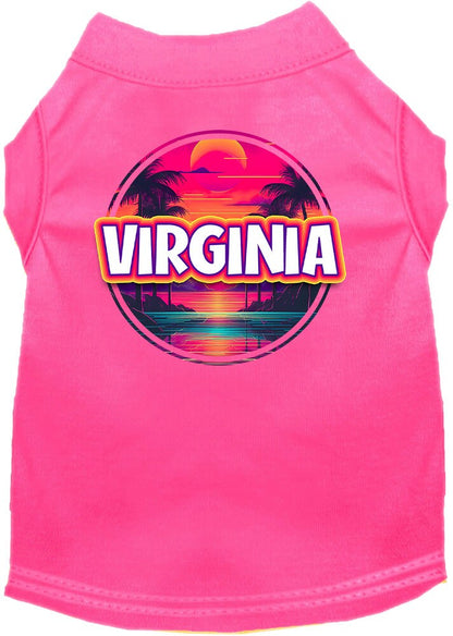 Camiseta serigrafiada para perros y gatos, para mascotas pequeñas y medianas (tallas XS a XL), "Virginia Neon Beach Sunset"