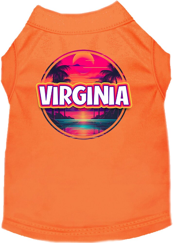 Camiseta serigrafiada para perros y gatos, para mascotas pequeñas y medianas (tallas XS a XL), "Virginia Neon Beach Sunset"