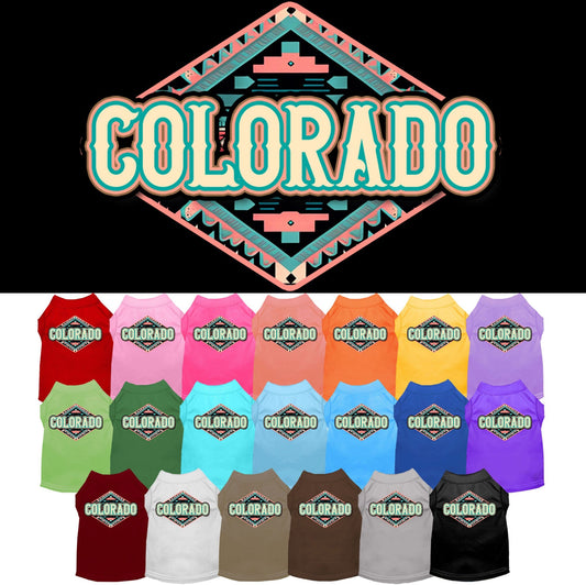 Camiseta serigrafiada para perros y gatos, para mascotas pequeñas y medianas (tallas XS a XL), "Colorado Peach Aztec"