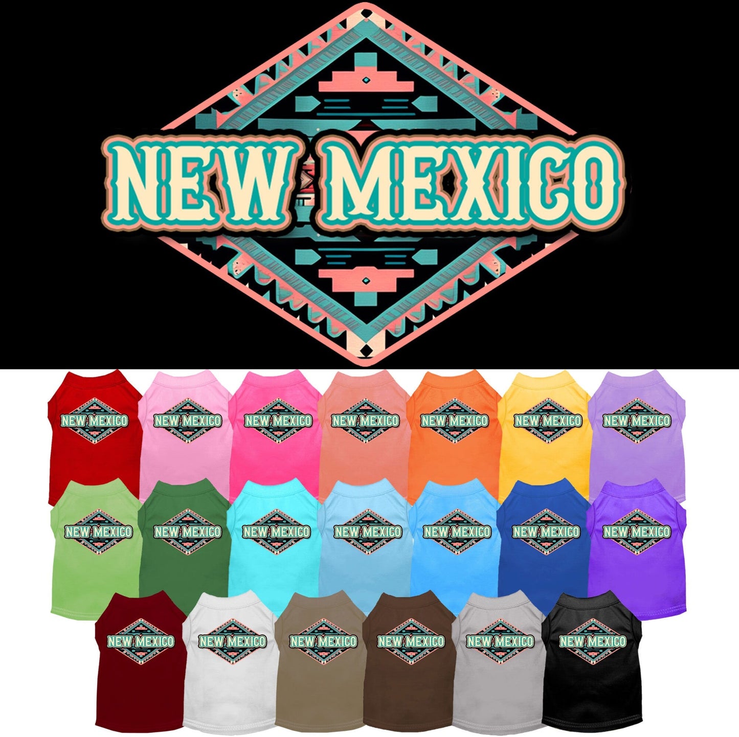 Camiseta serigrafiada para perros y gatos, para mascotas pequeñas y medianas (tallas XS a XL), "New Mexico Peach Aztec"