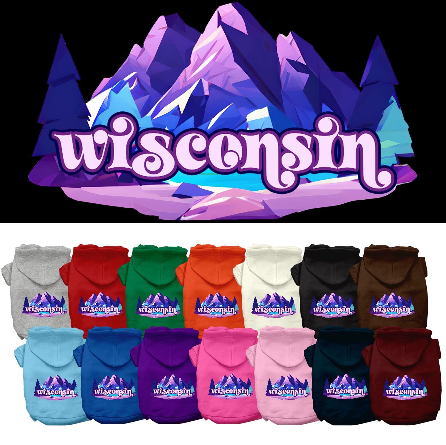 Sudadera con capucha serigrafiada para perros y gatos, para mascotas pequeñas y medianas (tallas XS a XL), "Wisconsin Alpine Pawscape"