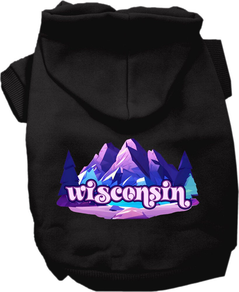 Sudadera con capucha serigrafiada para perros y gatos, para mascotas pequeñas y medianas (tallas XS a XL), "Wisconsin Alpine Pawscape"