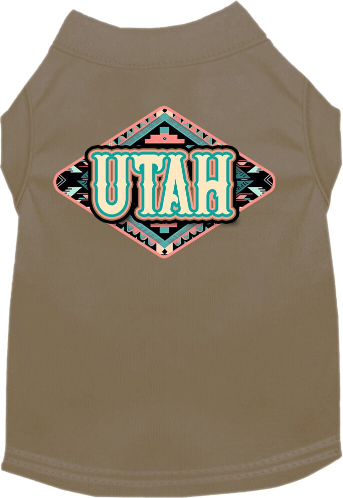 Camiseta serigrafiada para perros y gatos, para mascotas pequeñas y medianas (tallas XS a XL), "Utah Peach Aztec"