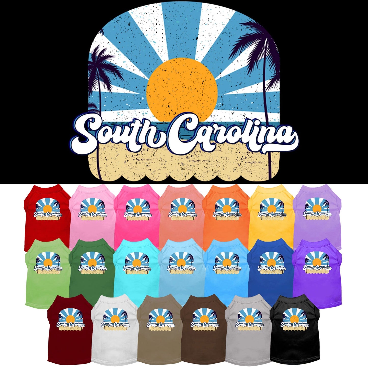 Camiseta serigrafiada para perros y gatos, para mascotas pequeñas y medianas (tallas XS a XL), "South Carolina Coast"