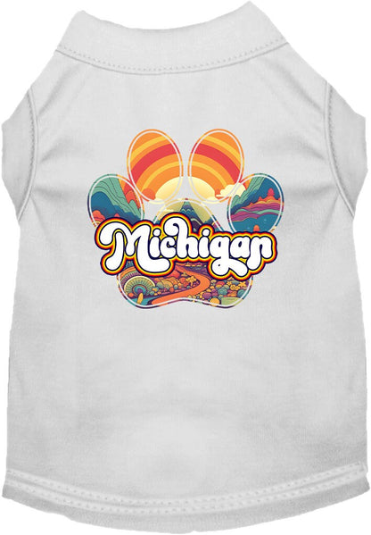 Camiseta serigrafiada para perros y gatos, para mascotas pequeñas y medianas (tallas XS a XL), "Michigan Groovy Summit"