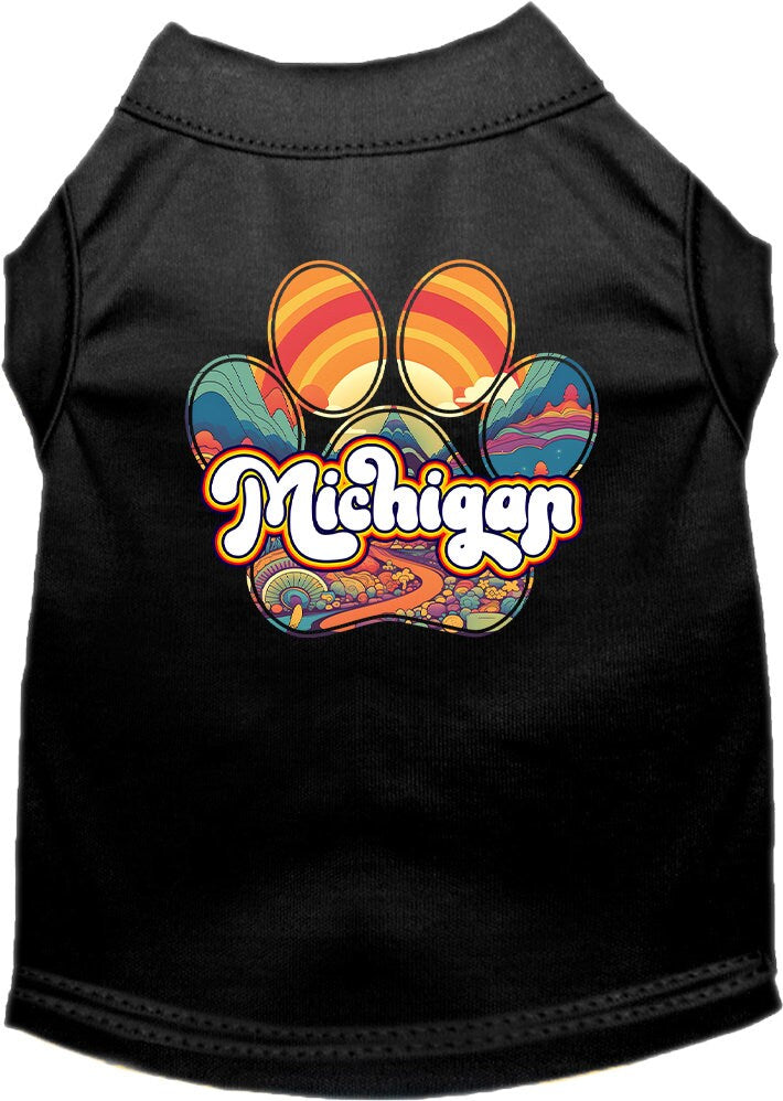 Camiseta serigrafiada para perros y gatos, para mascotas pequeñas y medianas (tallas XS a XL), "Michigan Groovy Summit"