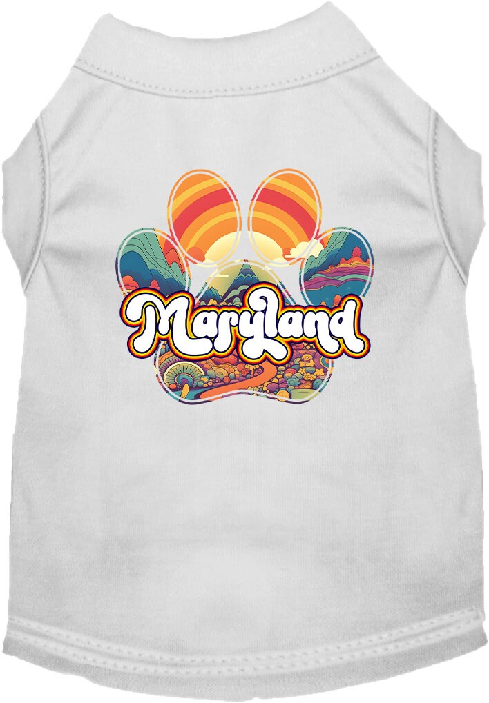 Camiseta serigrafiada para perros y gatos, para mascotas pequeñas y medianas (tallas XS a XL), "Maryland Groovy Summit"