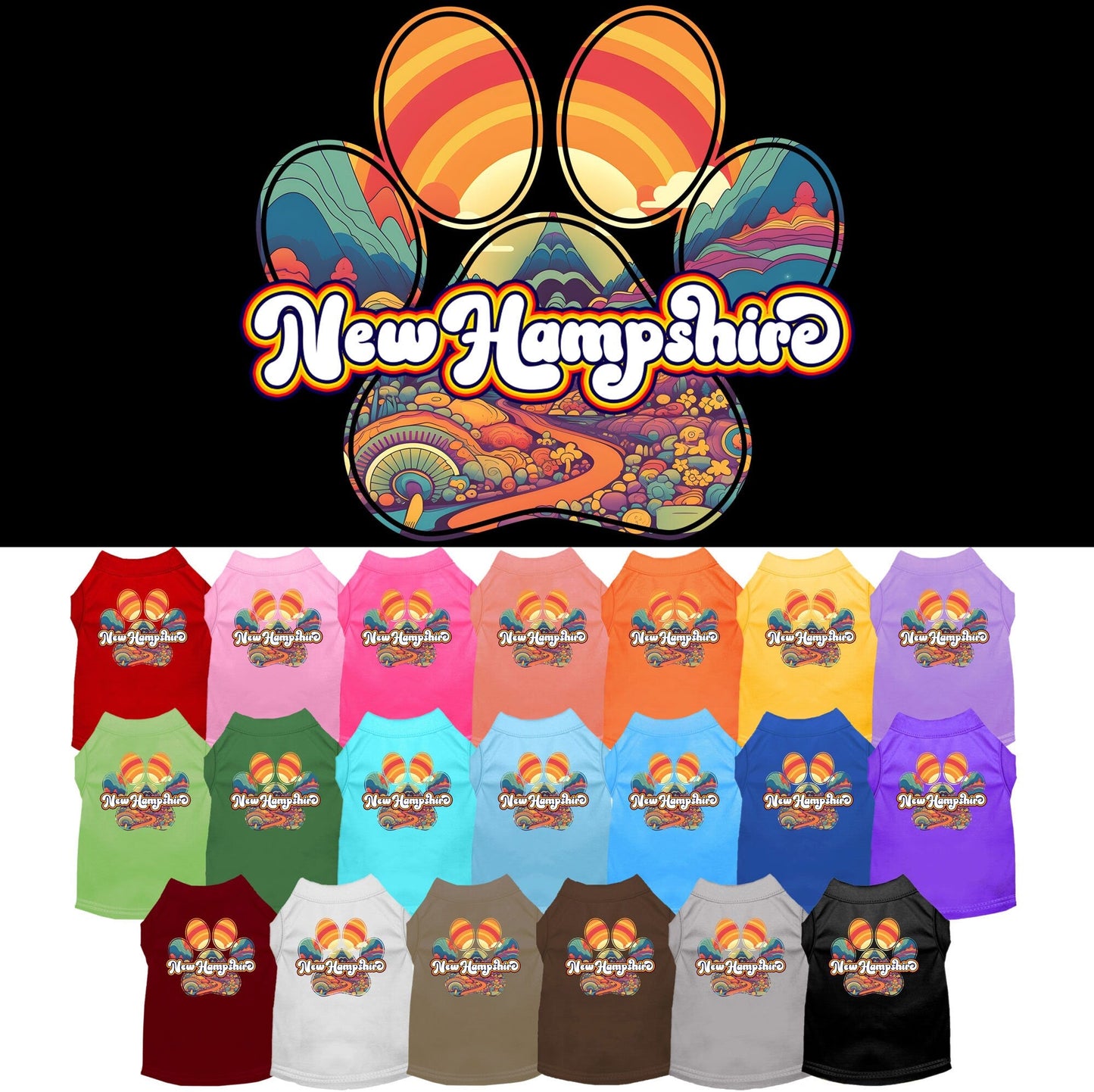 Camiseta serigrafiada para perros y gatos, para mascotas pequeñas y medianas (tallas XS a XL), "New Hampshire Groovy Summit"