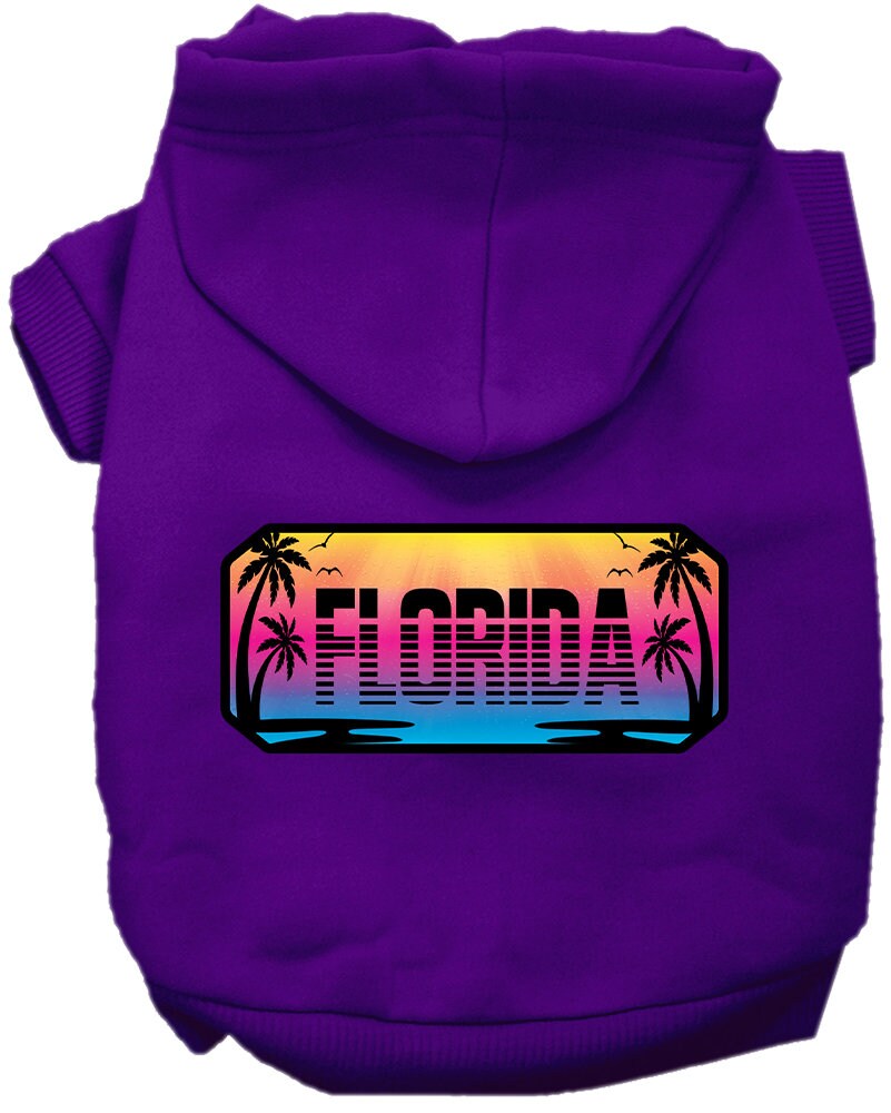 Pet Dog & Cat Screen Printed Hoodie for Small to Medium Pets (Sizes XS-XL), "Florida Beach Shades"