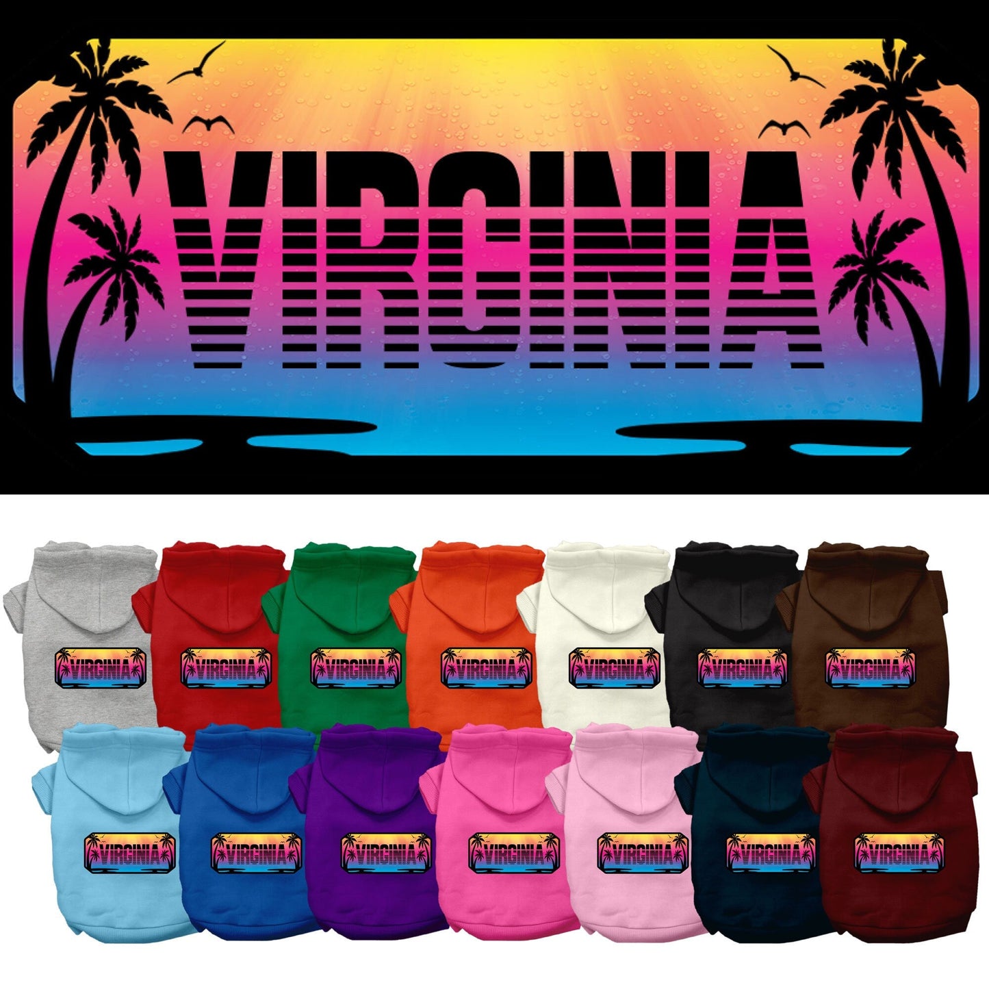 Sudadera con capucha serigrafiada para perros y gatos, para mascotas pequeñas y medianas (tallas XS a XL), "Virginia Beach Shades"