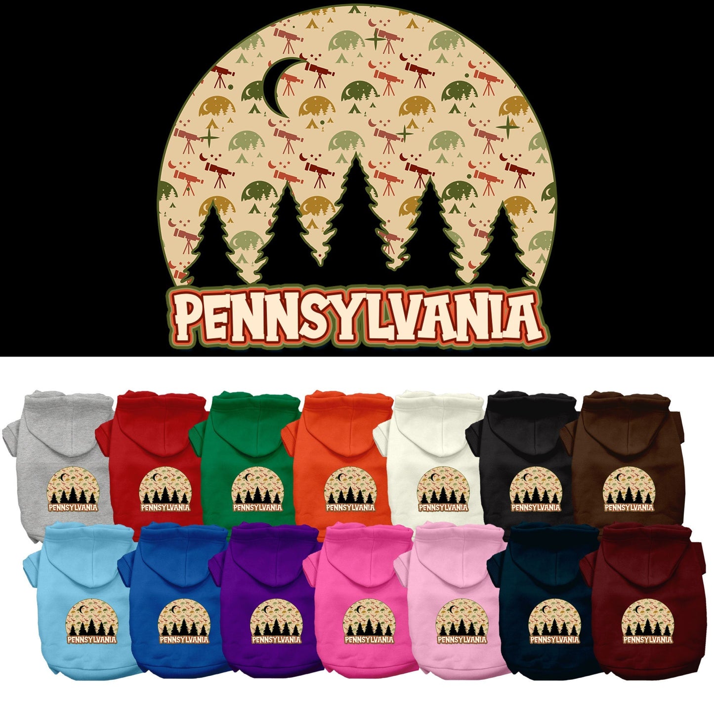 Sudadera con capucha serigrafiada para perros y gatos, para mascotas medianas y grandes (tallas 2XL-6XL), "Pennsylvania Under The Stars"