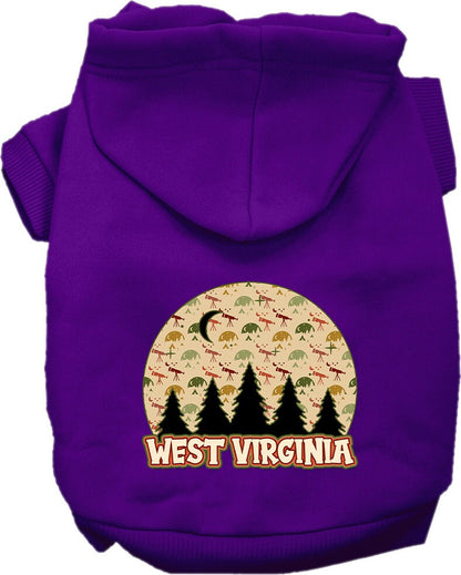 Sudadera con capucha serigrafiada para perros y gatos, para mascotas pequeñas y medianas (tallas XS a XL), "West Virginia Under The Stars"