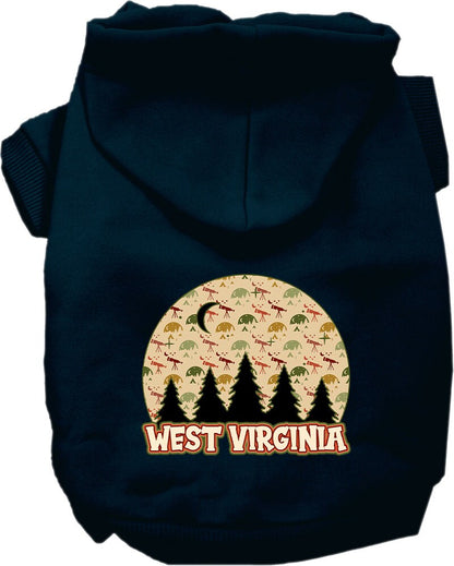 Sudadera con capucha serigrafiada para perros y gatos, para mascotas pequeñas y medianas (tallas XS a XL), "West Virginia Under The Stars"