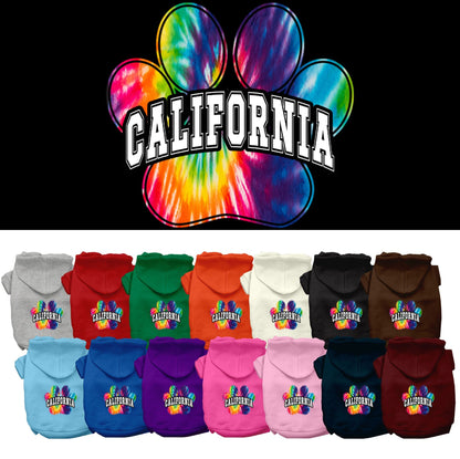 Sudadera con capucha serigrafiada para perros y gatos, para mascotas medianas y grandes (tallas 2XL-6XL), "California Bright Tie Dye"