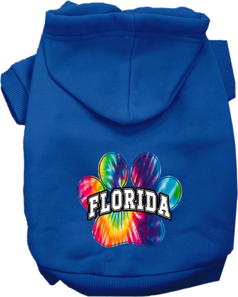 Sudadera con capucha serigrafiada para perros y gatos, para mascotas medianas y grandes (tallas 2XL-6XL), "Florida Bright Tie Dye"