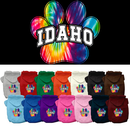 Sudadera con capucha serigrafiada para perros y gatos, para mascotas medianas y grandes (tallas 2XL-6XL), "Idaho Bright Tie Dye"