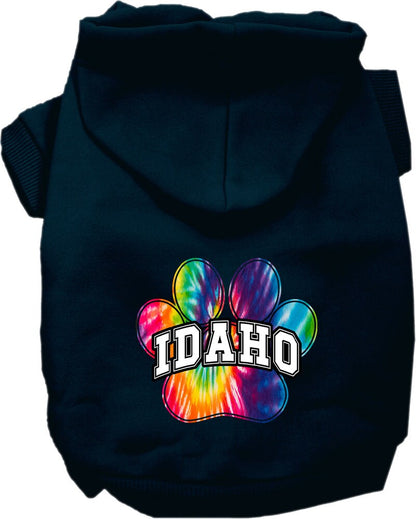 Sudadera con capucha serigrafiada para perros y gatos, para mascotas medianas y grandes (tallas 2XL-6XL), "Idaho Bright Tie Dye"